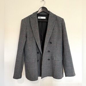 ZARA Women’s Grey Houndstooth Double Breasted Blazer